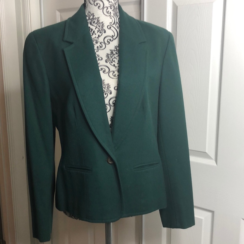 Pendleton Vintage One Button V Neck Blazer Lined Shoulder Pads Green 10